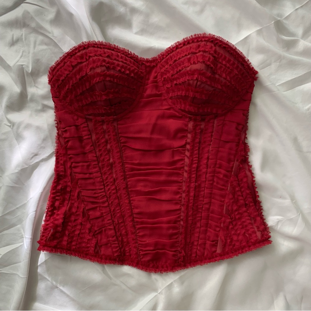 Red Ruffled Bustier Top